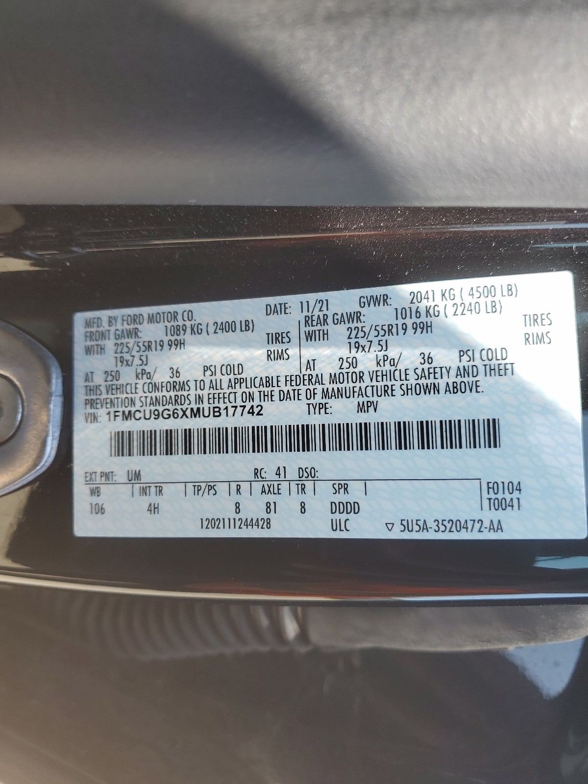 1FMCU9G6XMUB17742 2021 Ford Escape Se