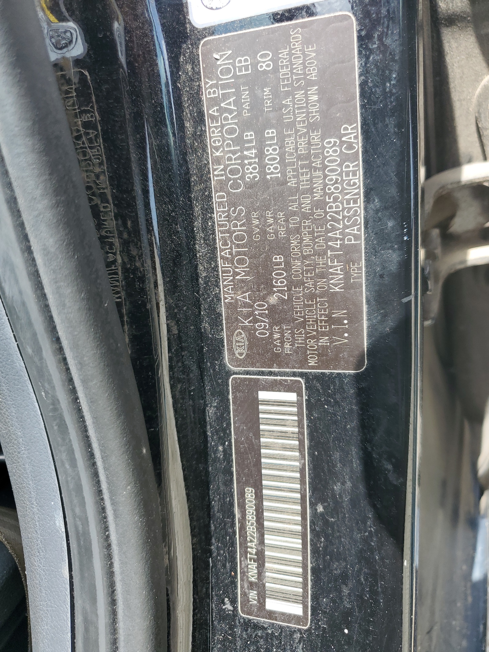 KNAFT4A22B5890089 2011 Kia Forte Lx