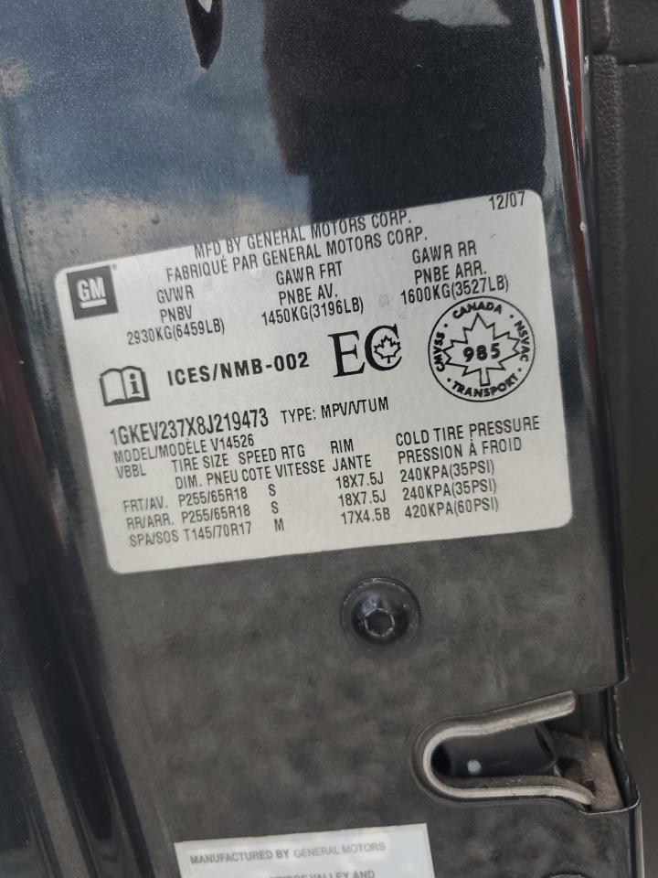 2008 GMC Acadia Slt-1 VIN: 1GKEV237X8J219473 Lot: 62458264