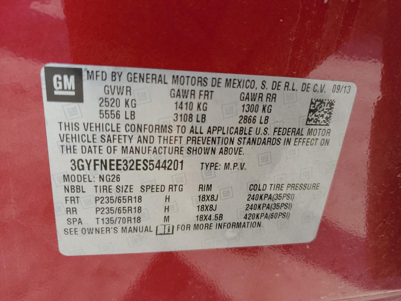 2014 Cadillac Srx Luxury Collection VIN: 3GYFNEE32ES544201 Lot: 59691464