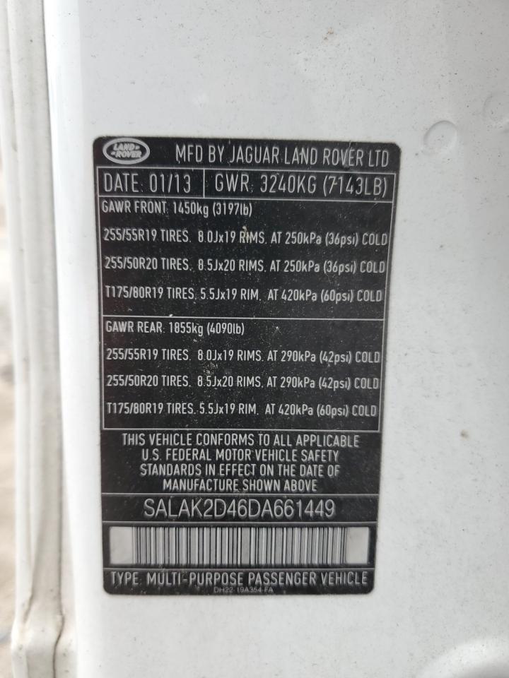 2013 Land Rover Lr4 Hse Luxury VIN: SALAK2D46DA661449 Lot: 63863784