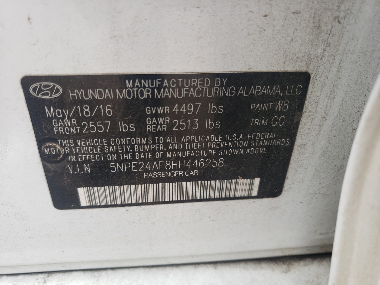 5NPE24AF8HH446258 2017 Hyundai Sonata Se