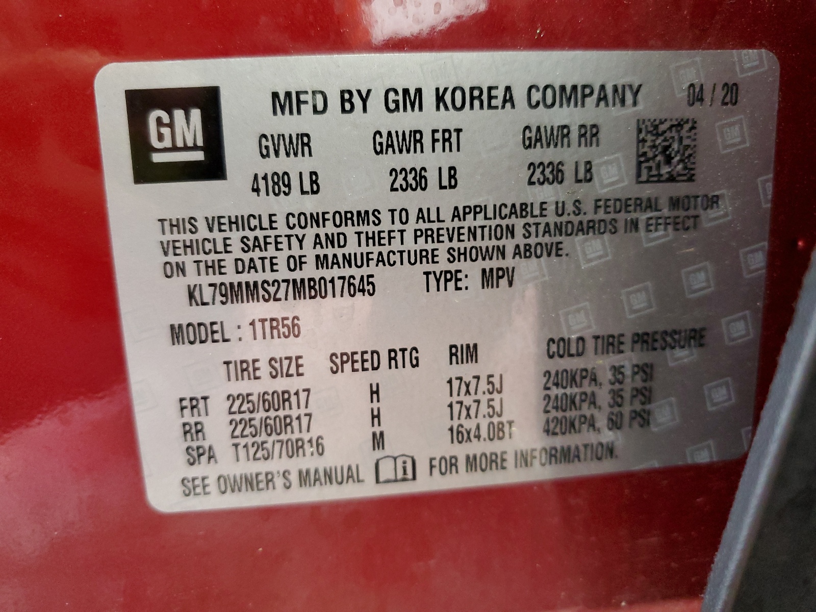 KL79MMS27MB017645 2021 Chevrolet Trailblazer Ls