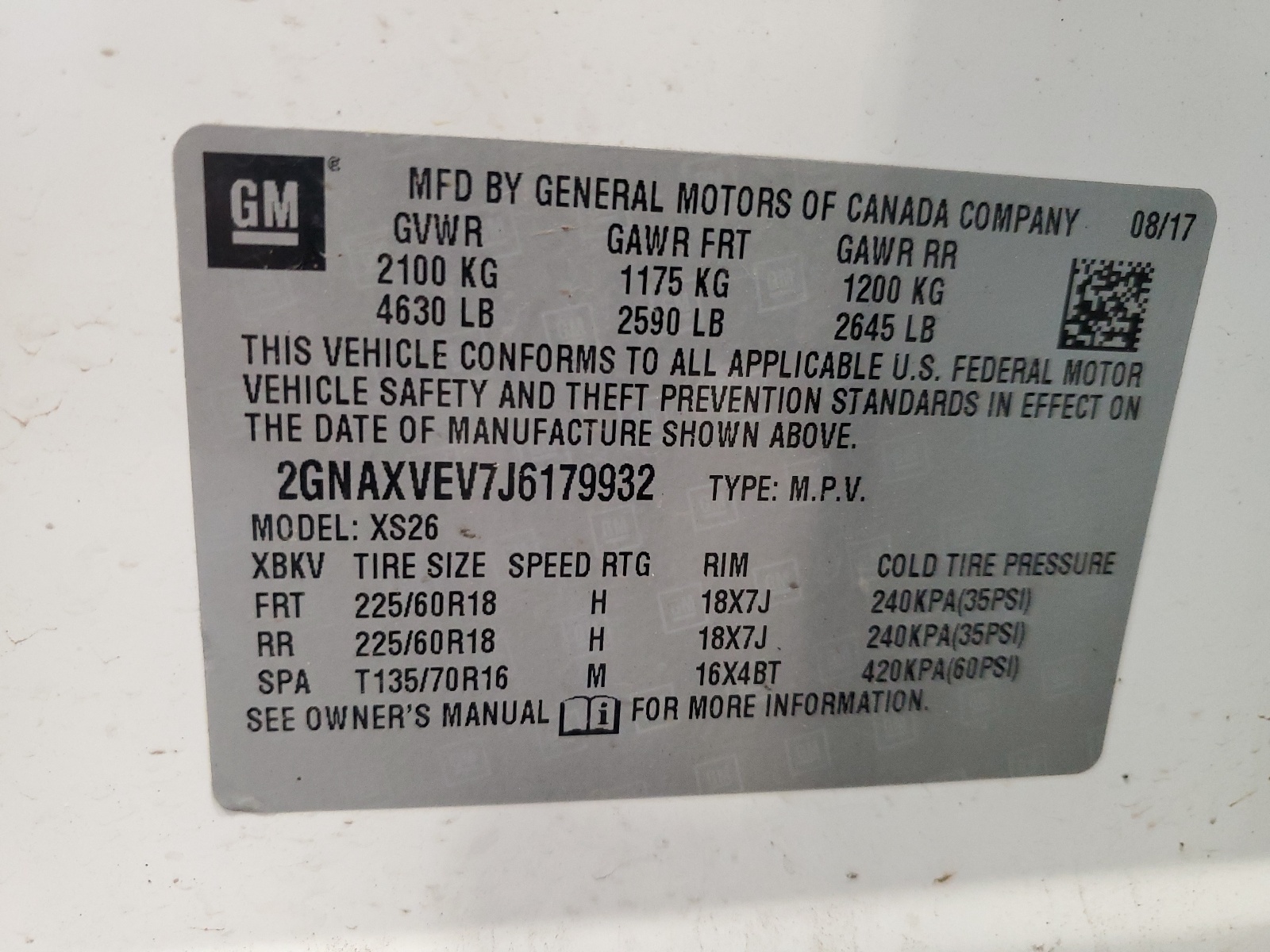 2GNAXVEV7J6179932 2018 Chevrolet Equinox Premier