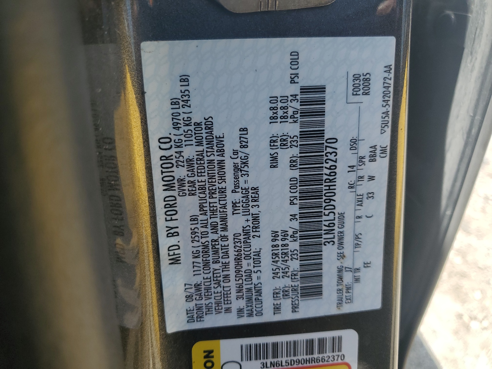 3LN6L5D90HR662370 2017 Lincoln Mkz Select