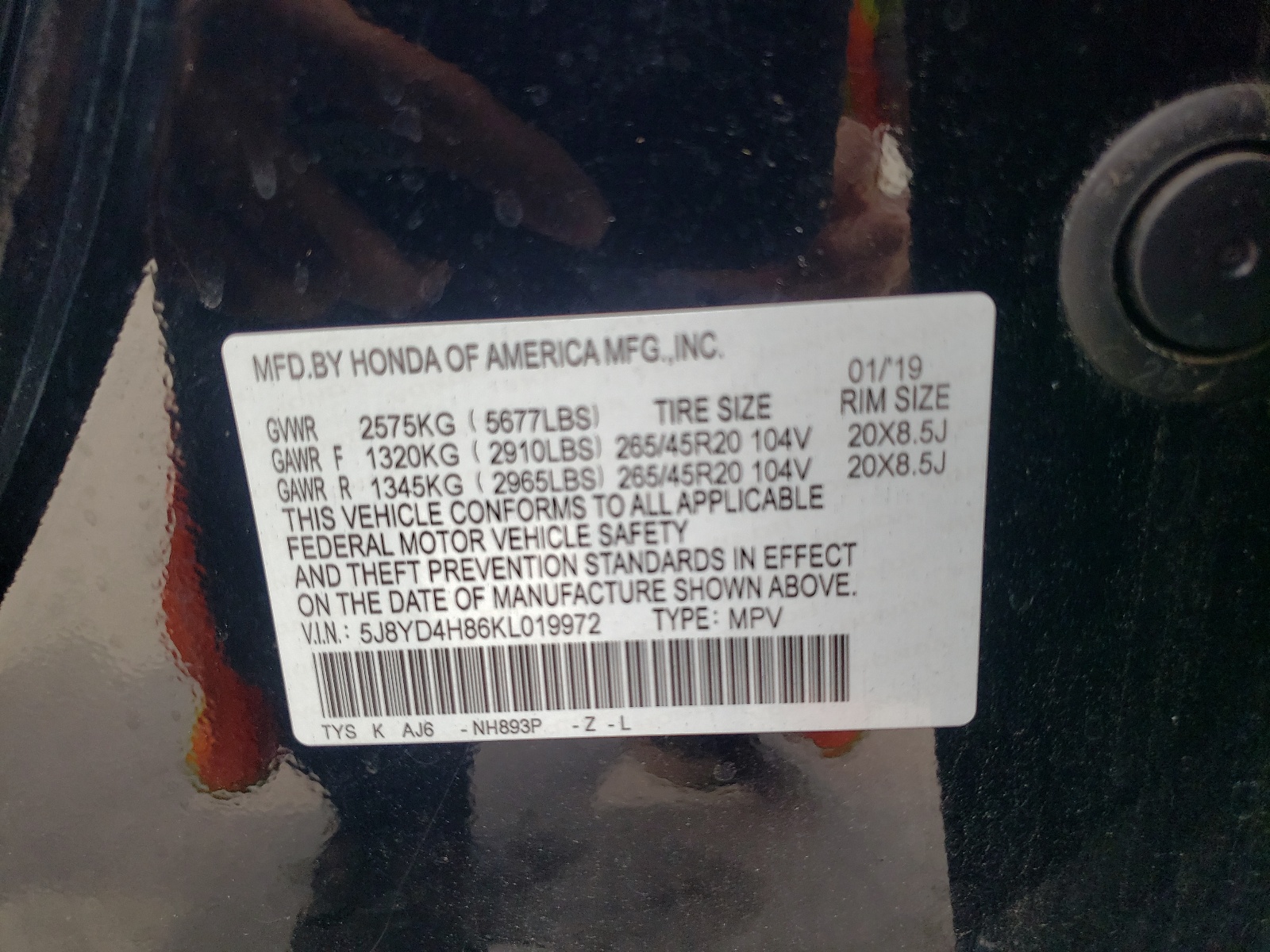 5J8YD4H86KL019972 2019 Acura Mdx Advance