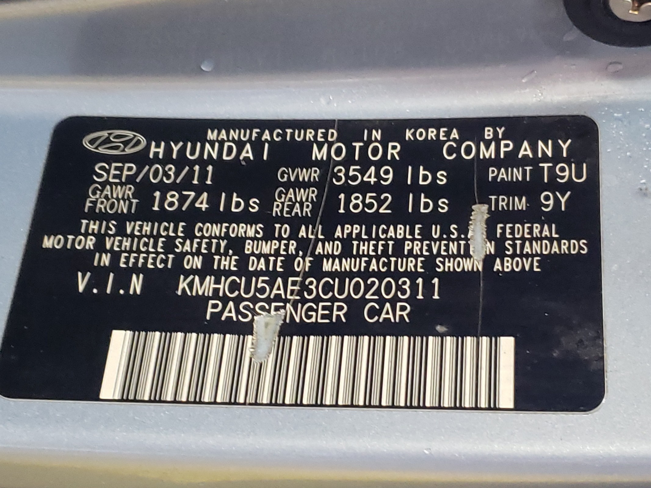 KMHCU5AE3CU020311 2012 Hyundai Accent Gls