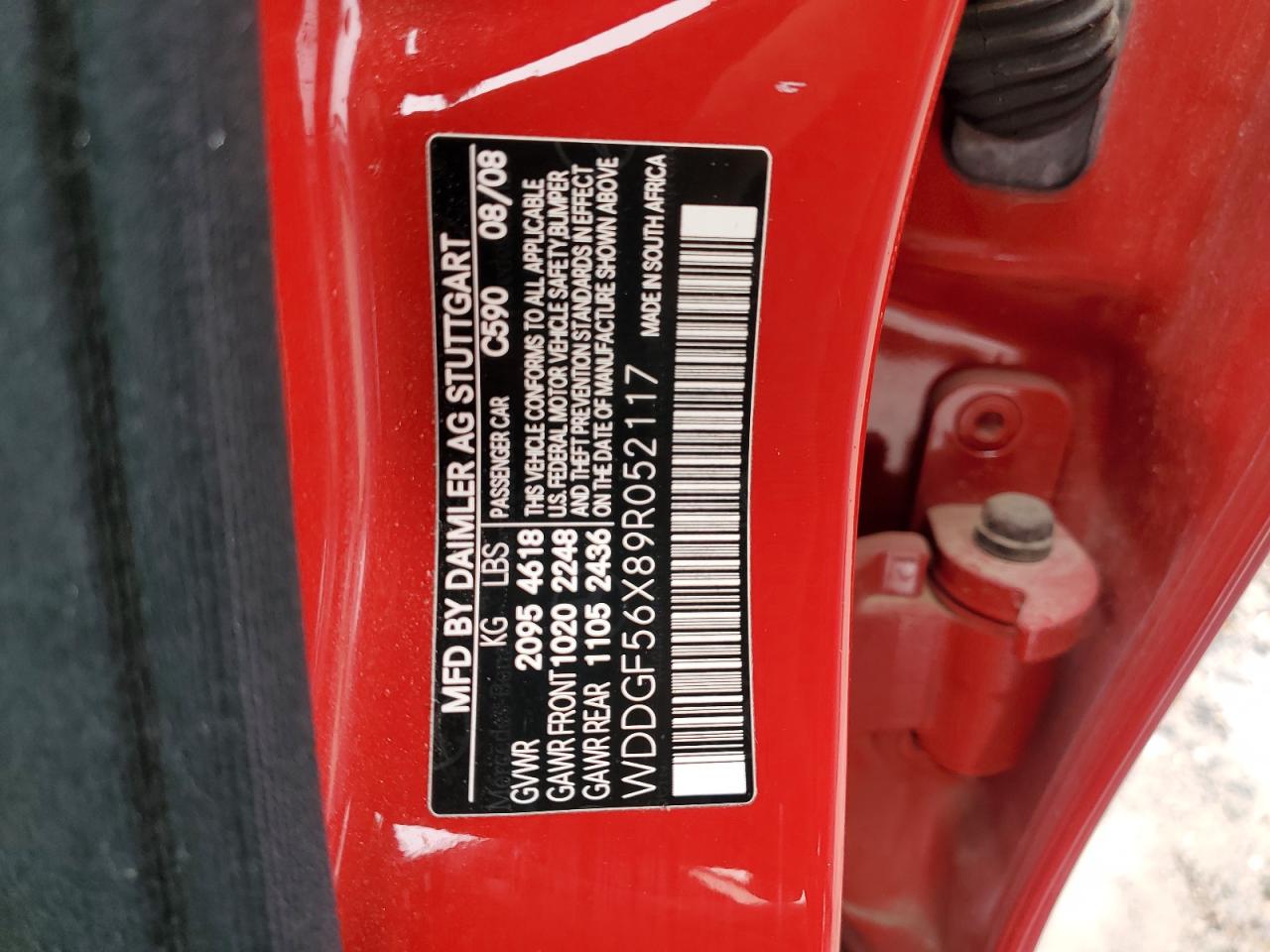 2009 Mercedes-Benz C 350 VIN: WDDGF56X89R052117 Lot: 64356784