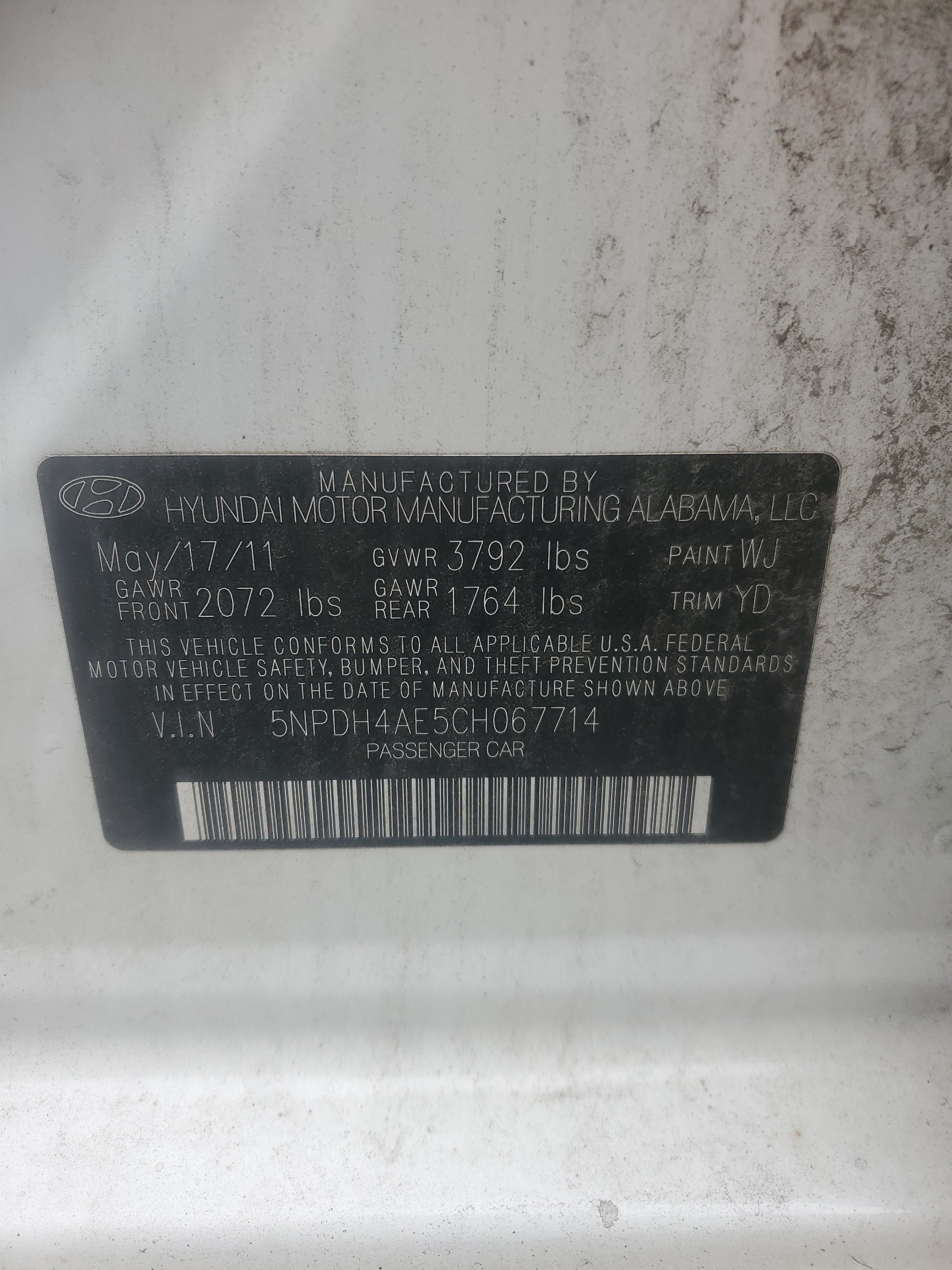 5NPDH4AE5CH067714 2012 Hyundai Elantra Gls