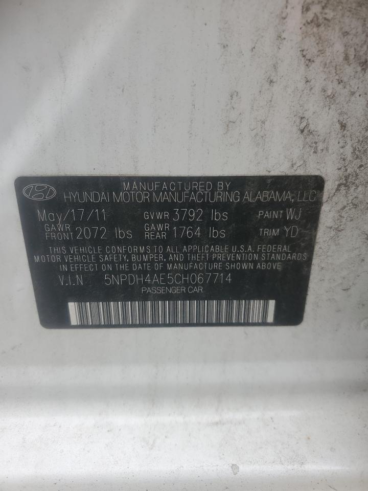 2012 Hyundai Elantra Gls VIN: 5NPDH4AE5CH067714 Lot: 61763494