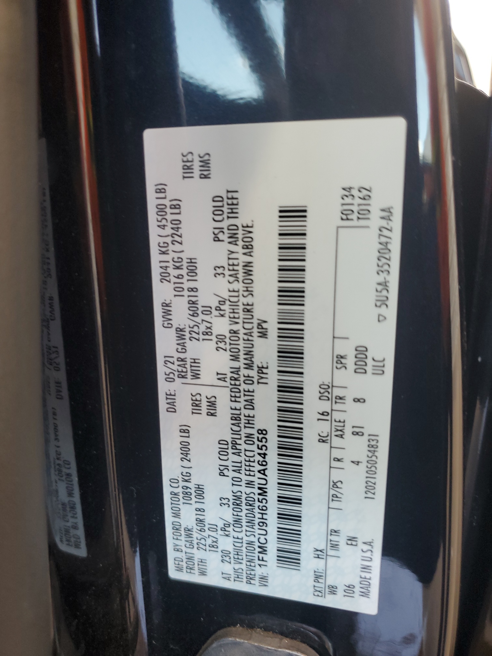 1FMCU9H65MUA64558 2021 Ford Escape Sel