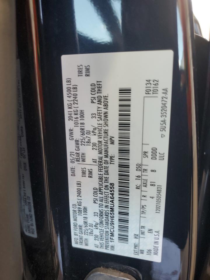 2021 Ford Escape Sel VIN: 1FMCU9H65MUA64558 Lot: 65281354