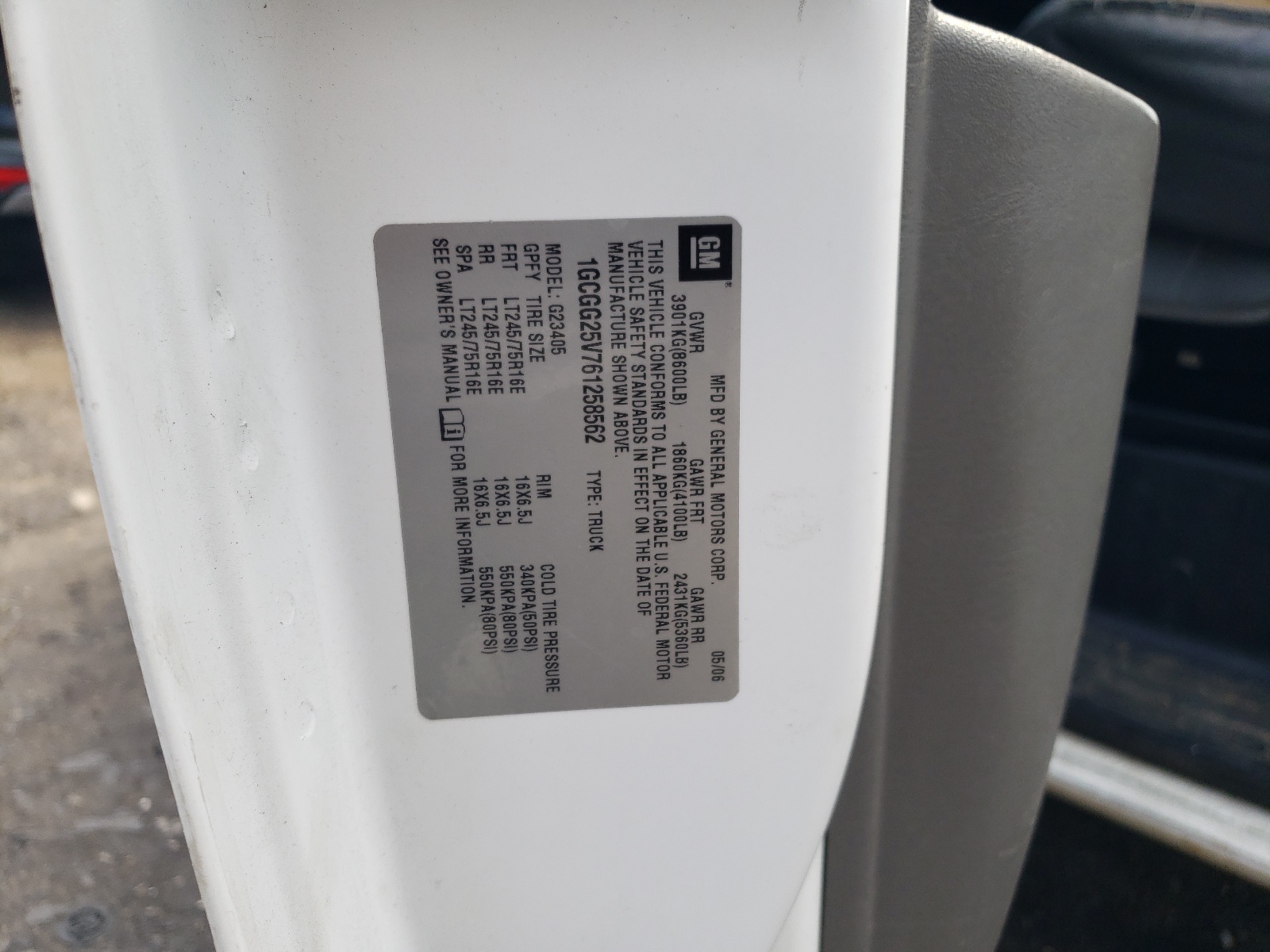 1GCGG25V761258562 2006 Chevrolet Express G2500