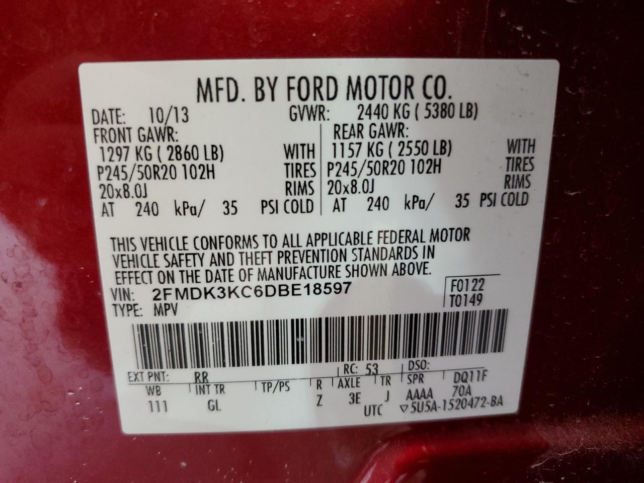 2FMDK3KC6DBE18597 2013 Ford Edge Limited