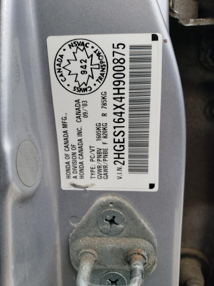 2004 Honda Civic Dx VIN: 2HGES164X4H900875 Lot: 65374644