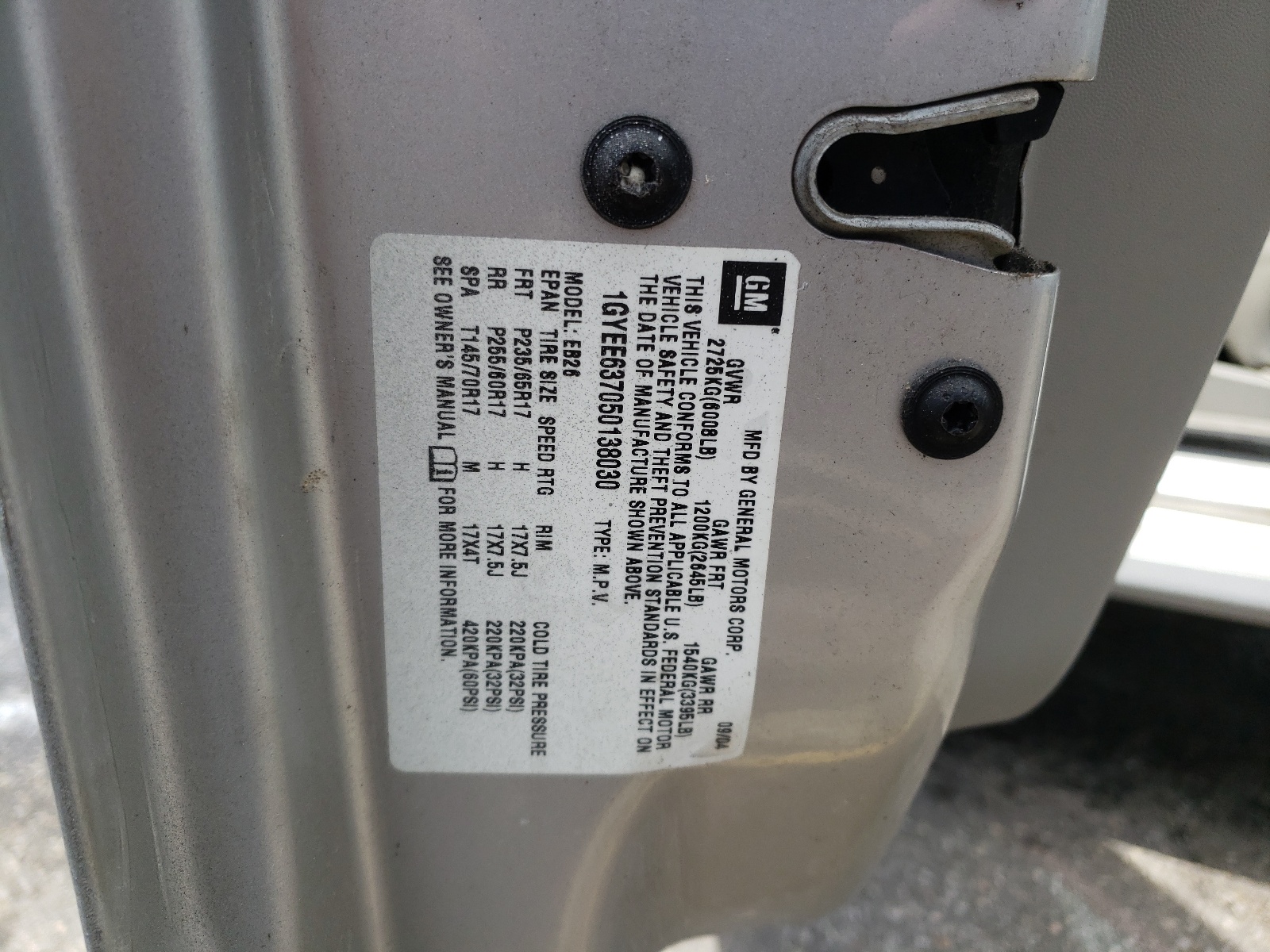 1GYEE637050138030 2005 Cadillac Srx