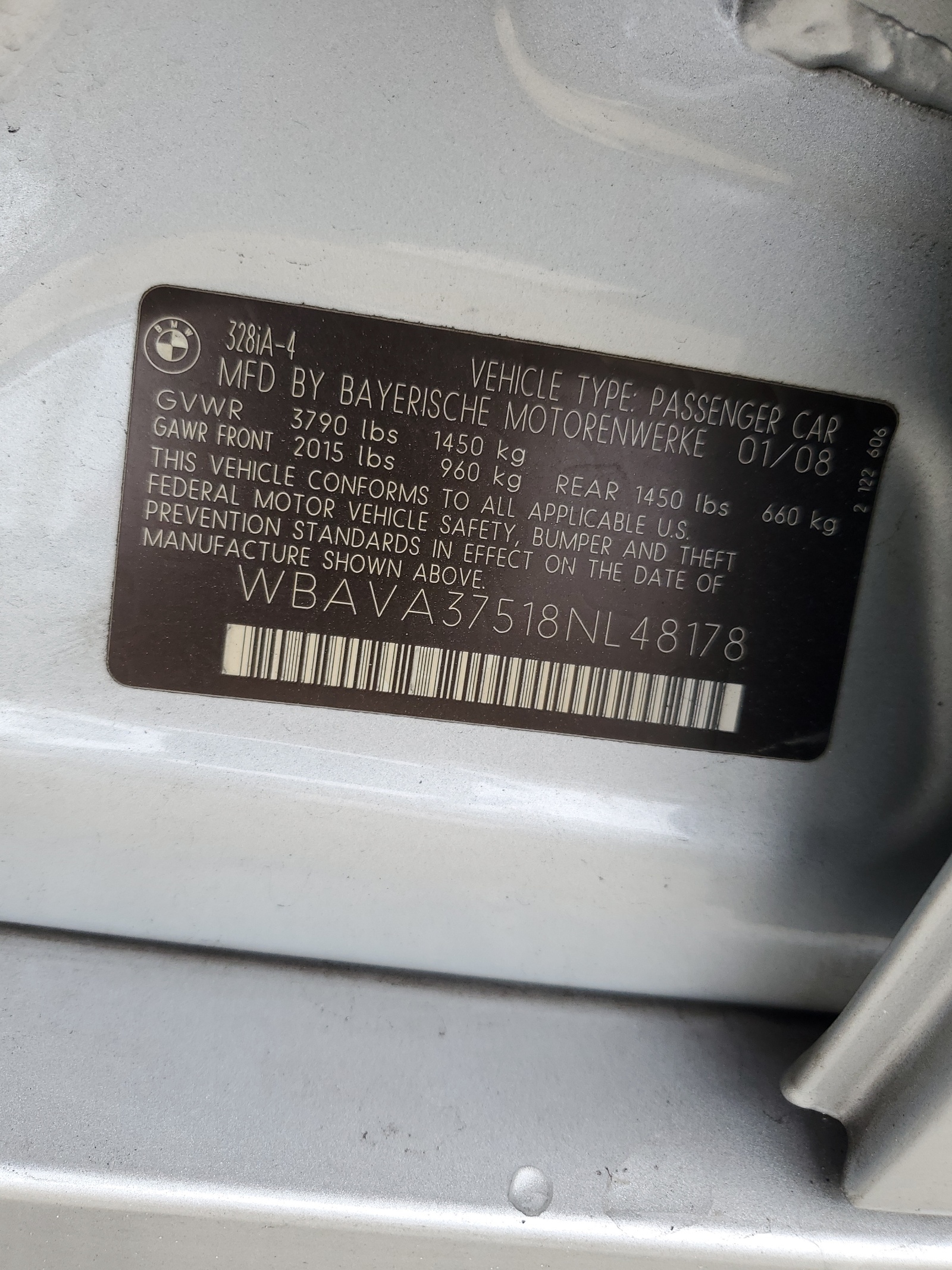 WBAVA37518NL48178 2008 BMW 328 I