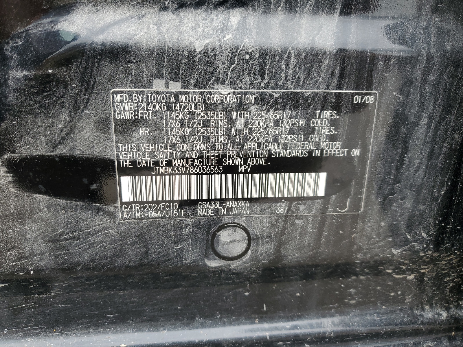 JTMBK33V786036563 2008 Toyota Rav4