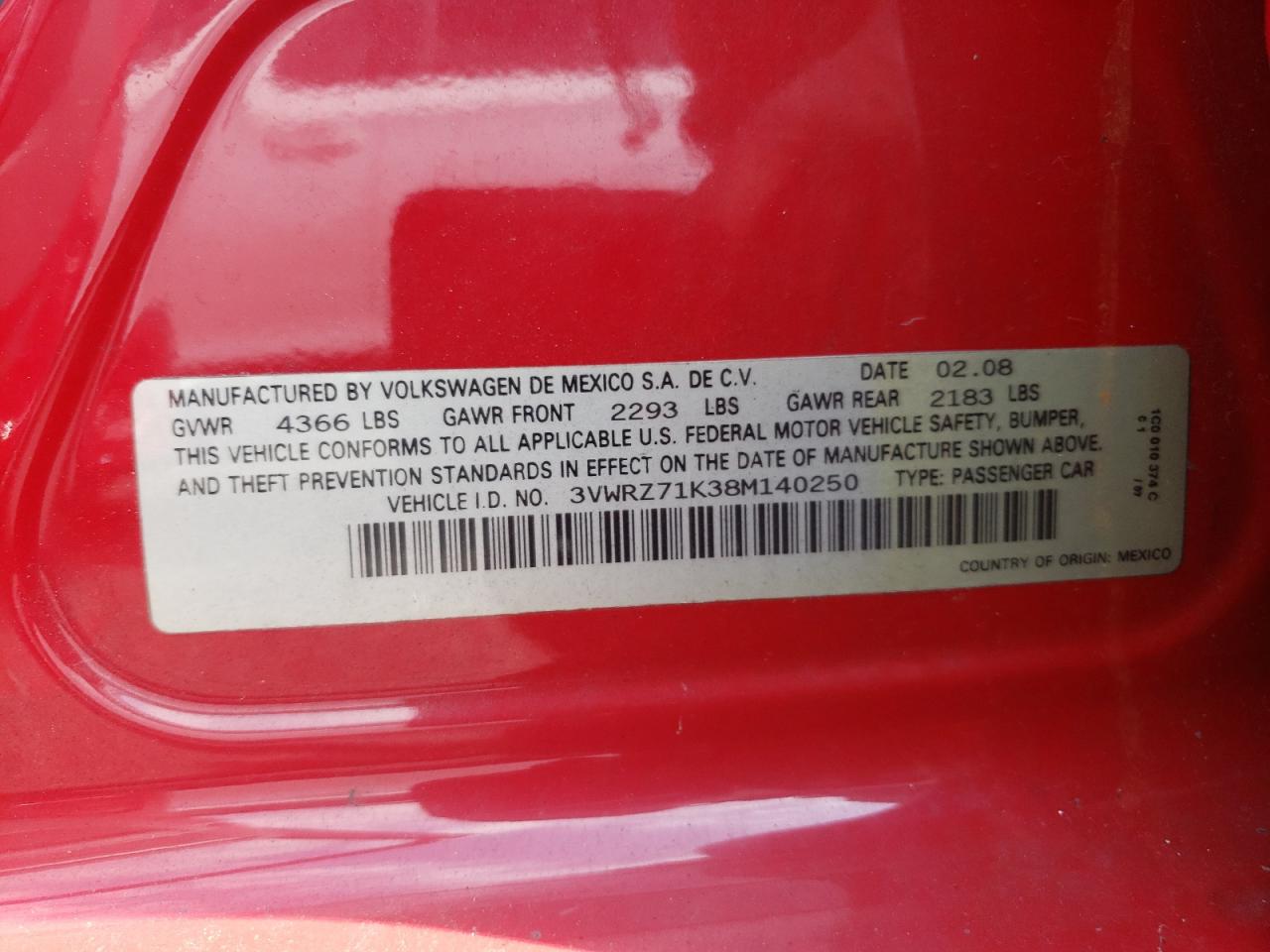 2008 Volkswagen Jetta Se VIN: 3VWRZ71K38M140250 Lot: 59731444