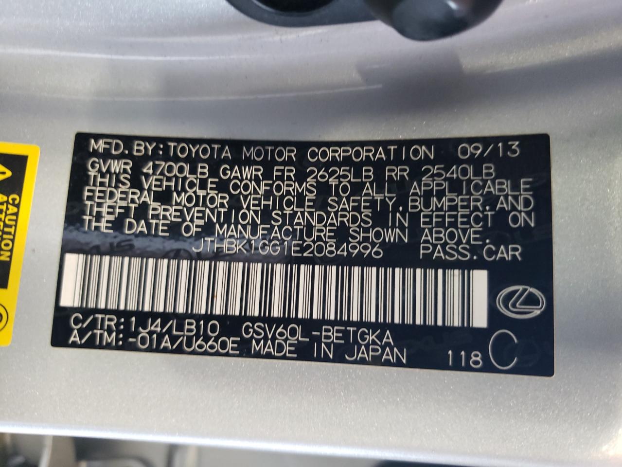 2014 Lexus Es 350 VIN: JTHBK1GG1E2084996 Lot: 64163204