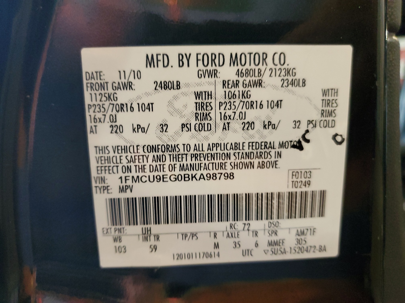 1FMCU9EG0BKA98798 2012 Ford Escape Limited