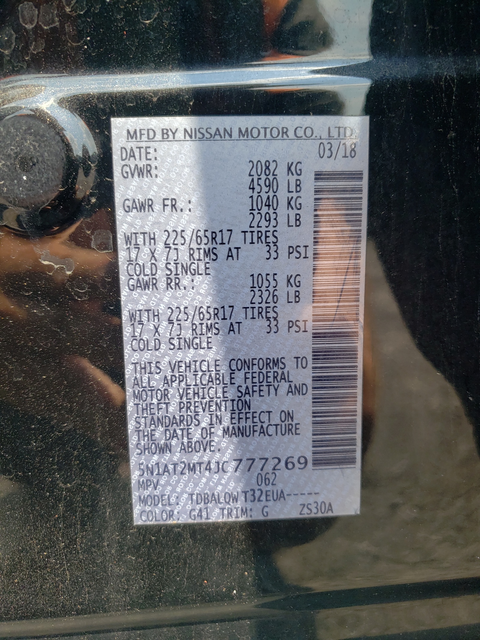 5N1AT2MT4JC777269 2018 Nissan Rogue S