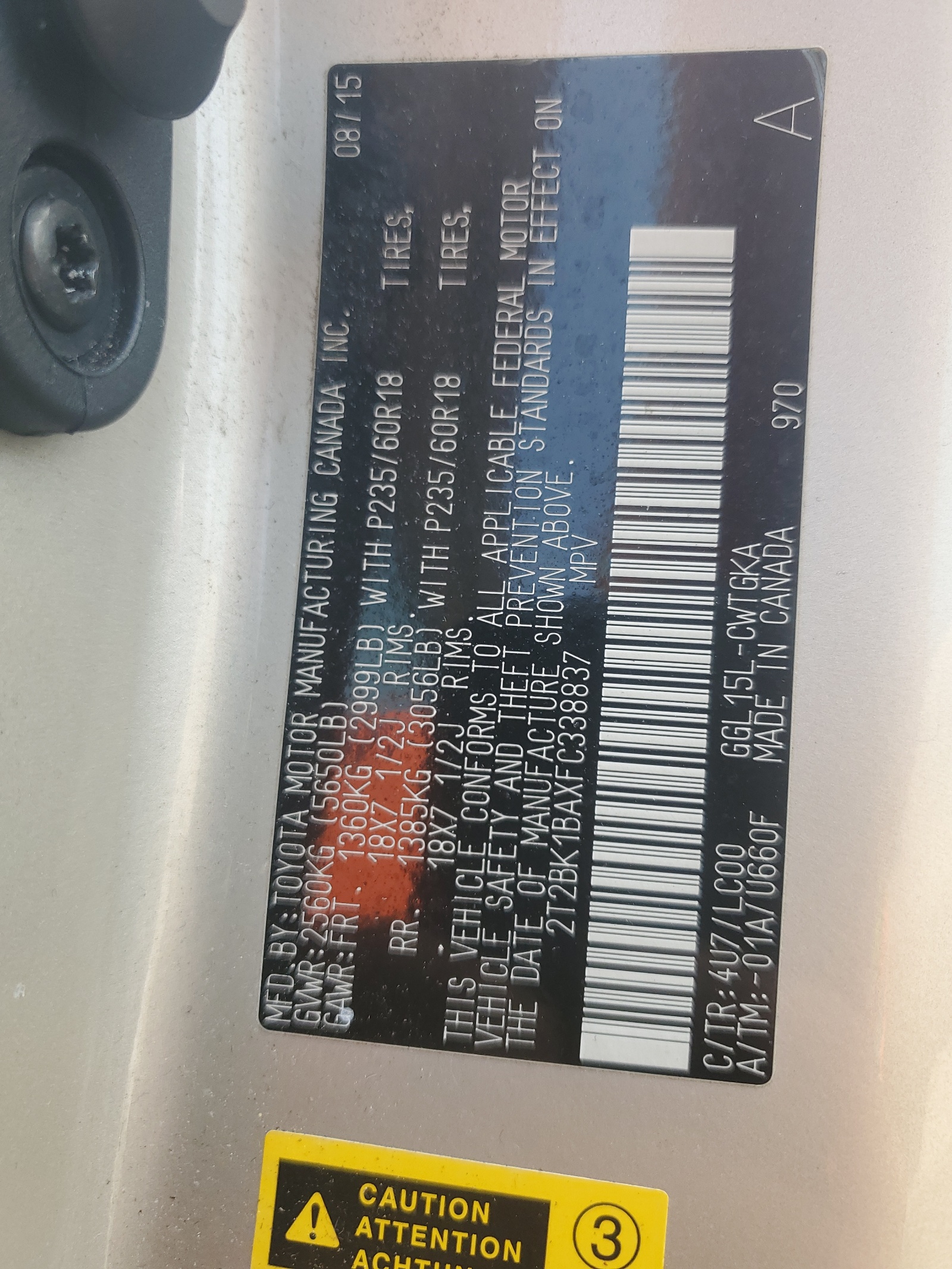 2T2BK1BAXFC338837 2015 Lexus Rx 350 Base