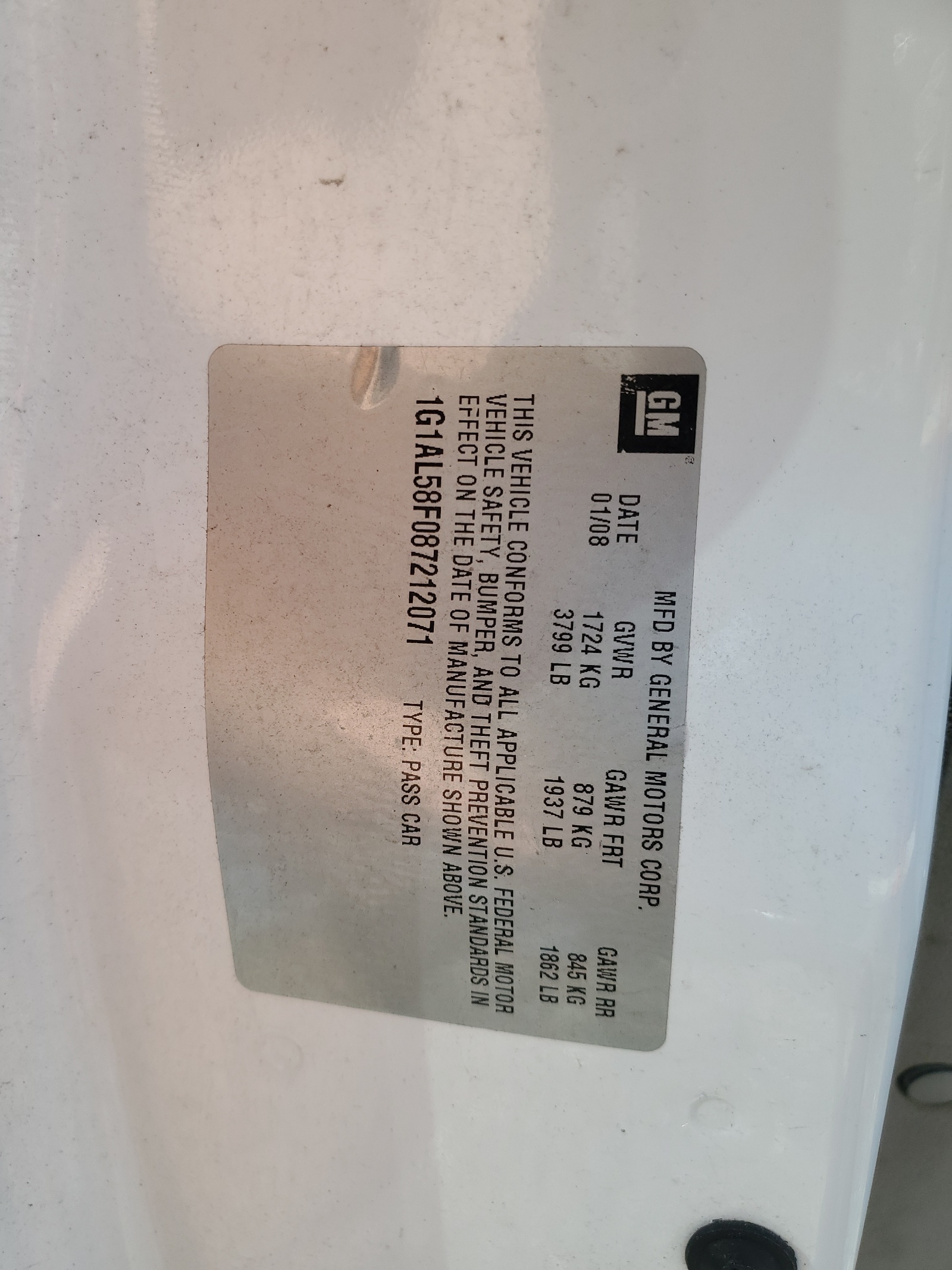 1G1AL58F087212071 2008 Chevrolet Cobalt Lt