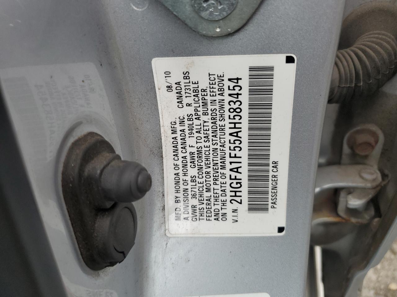 2010 Honda Civic Lx VIN: 2HGFA1F55AH583454 Lot: 64122684