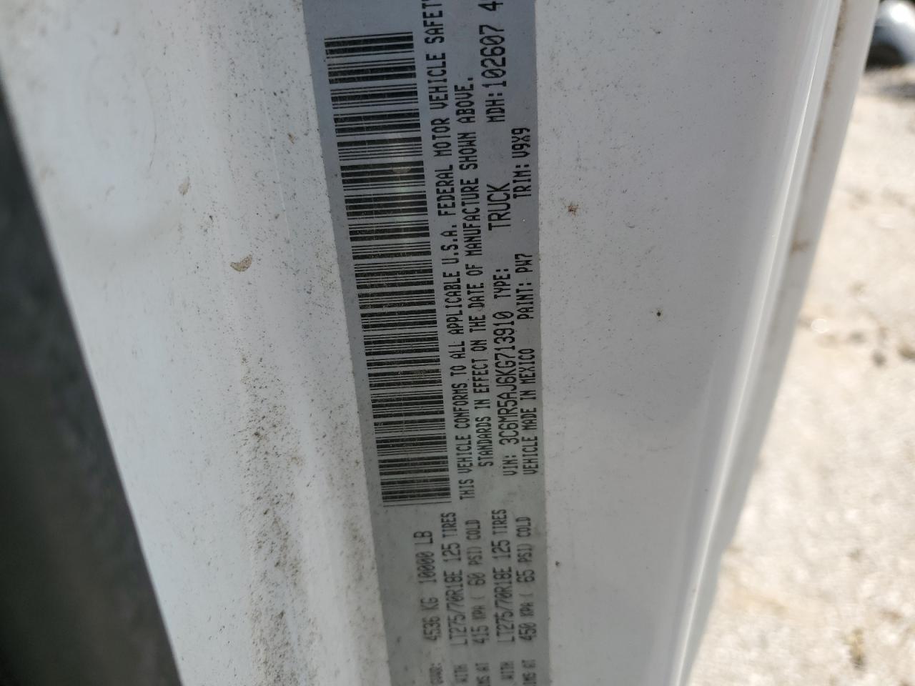 2019 Ram 2500 Tradesman VIN: 3C6MR5AJ6KG713910 Lot: 61928524