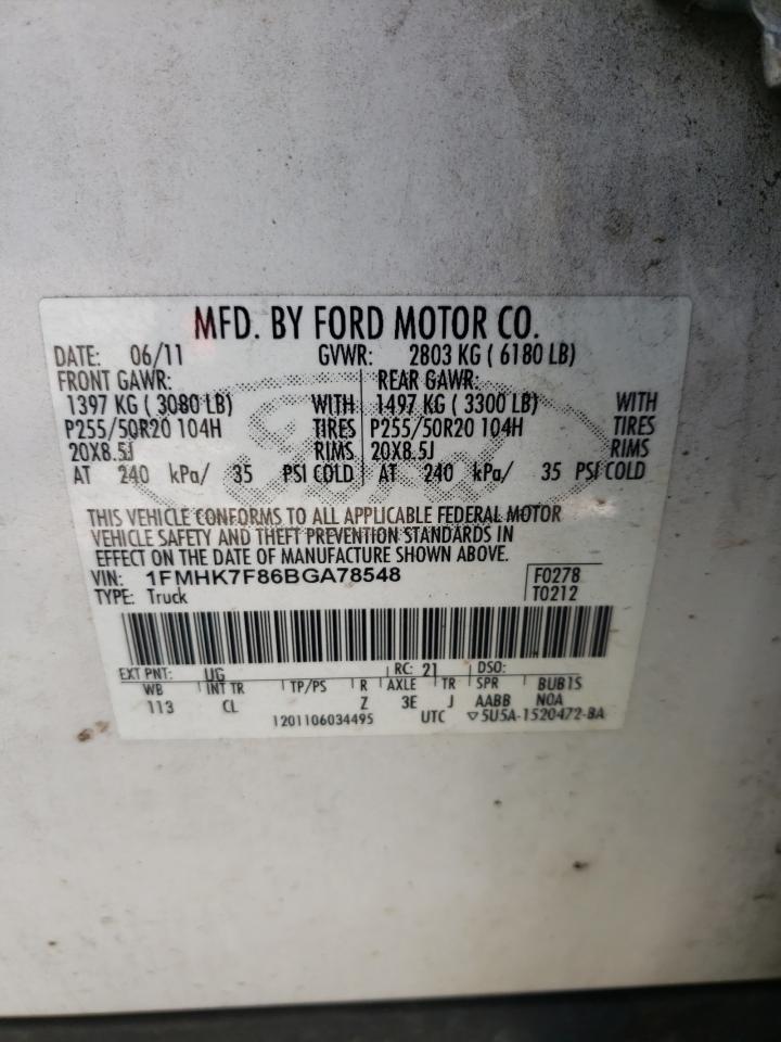 2011 Ford Explorer Limited VIN: 1FMHK7F86BGA78548 Lot: 63614444