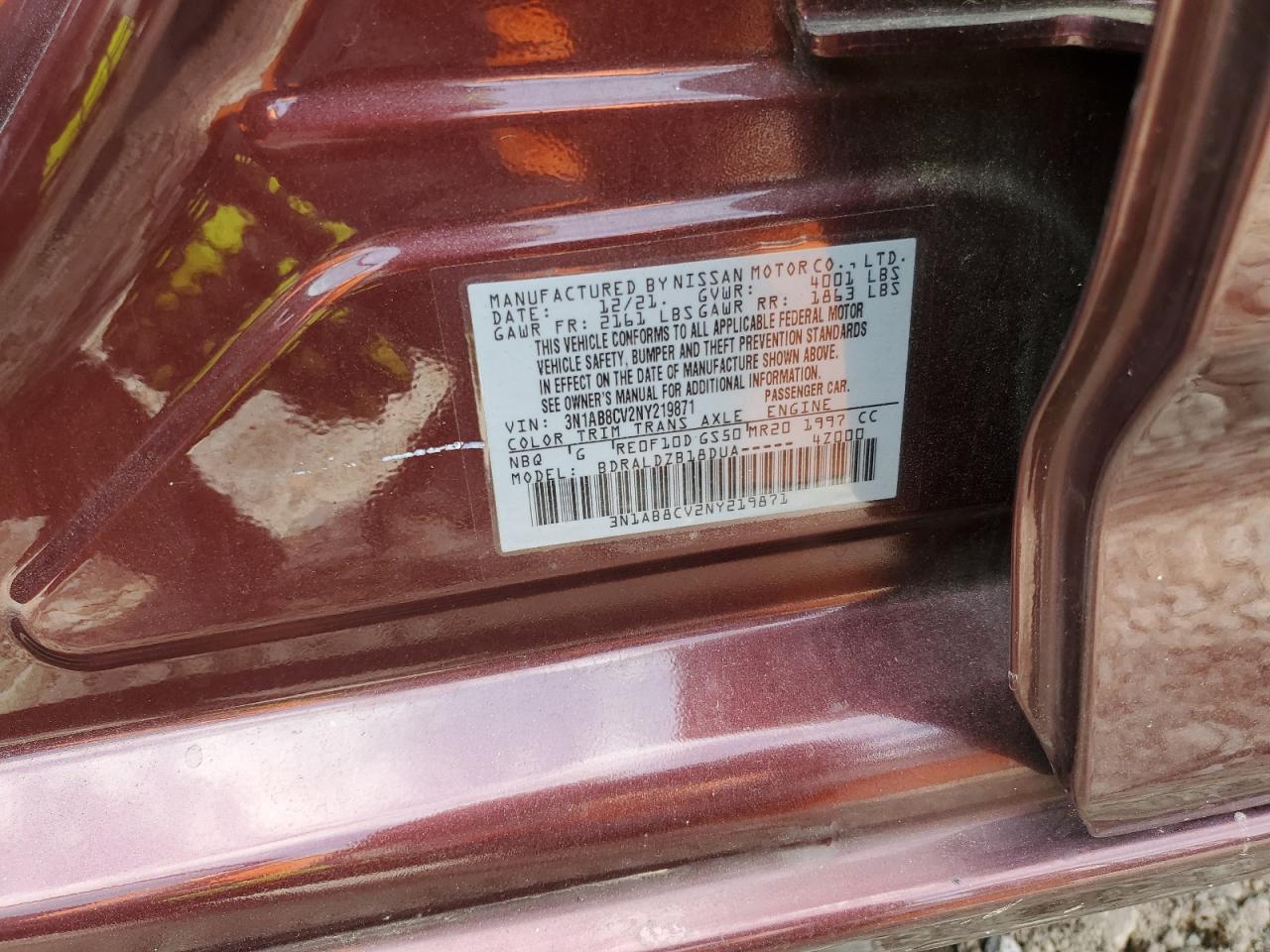 2022 Nissan Sentra Sv VIN: 3N1AB8CV2NY219871 Lot: 61637704