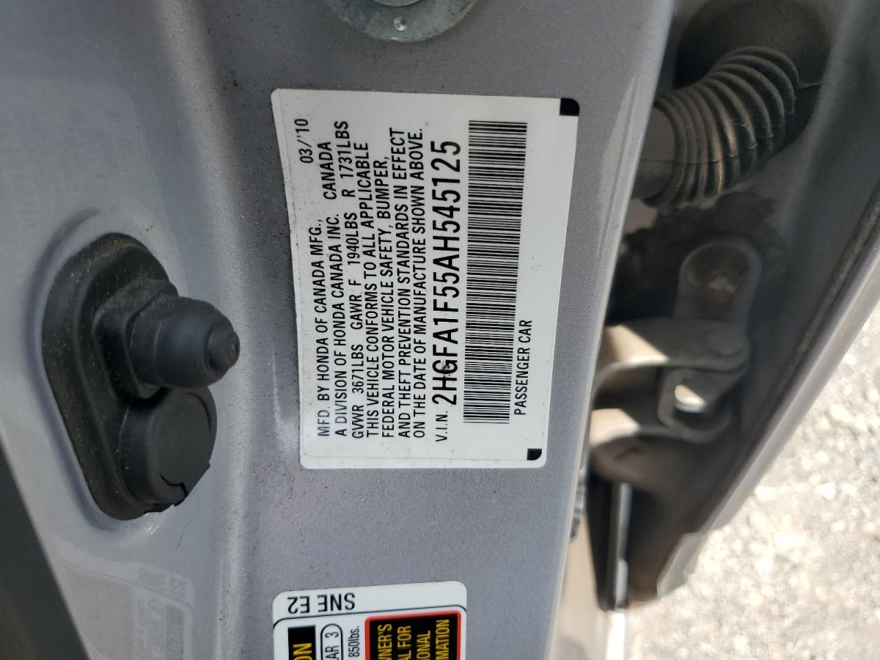 2010 Honda Civic Lx VIN: 2HGFA1F55AH545125 Lot: 64446444