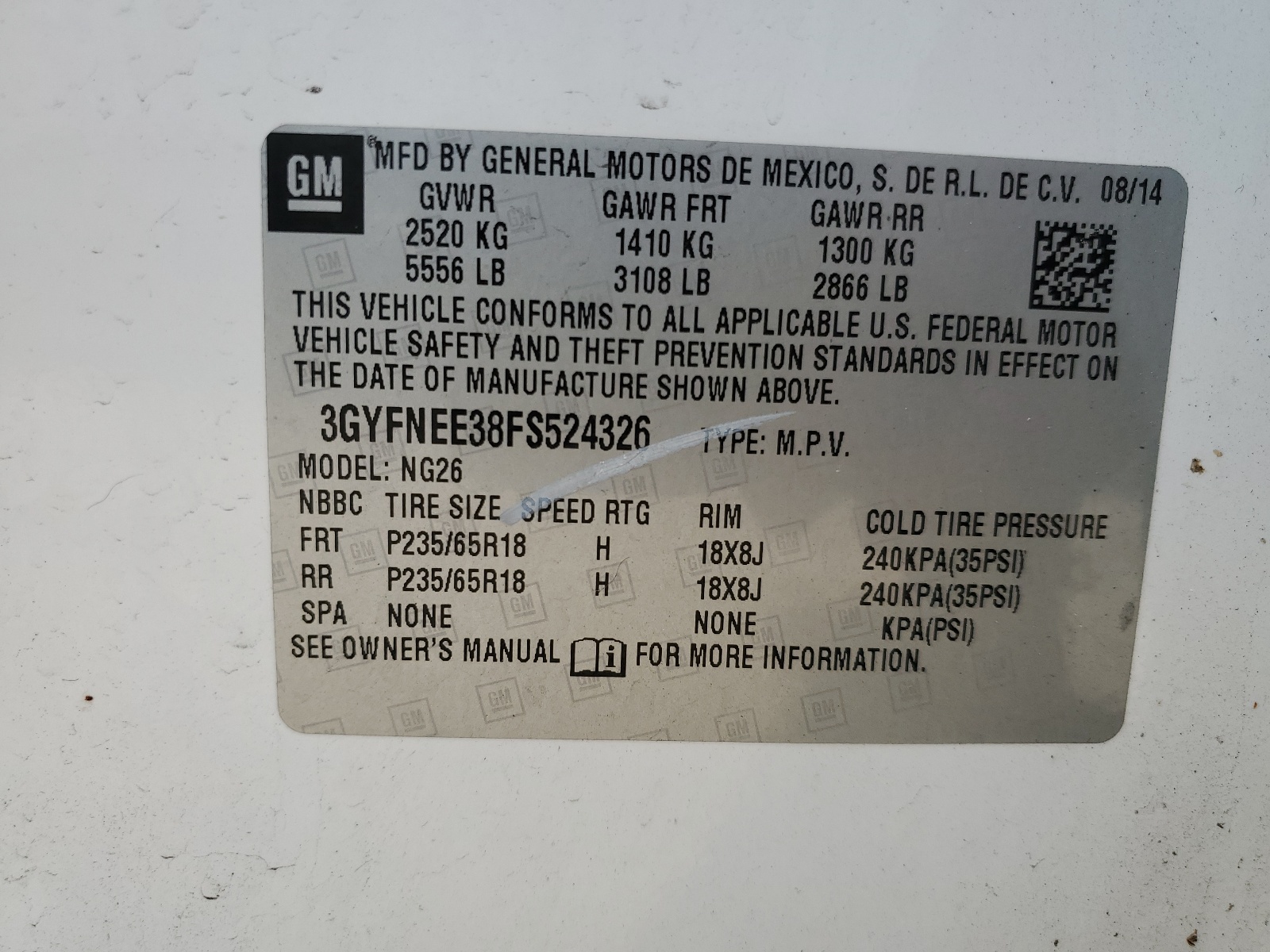 3GYFNEE38FS524326 2015 Cadillac Srx Luxury Collection