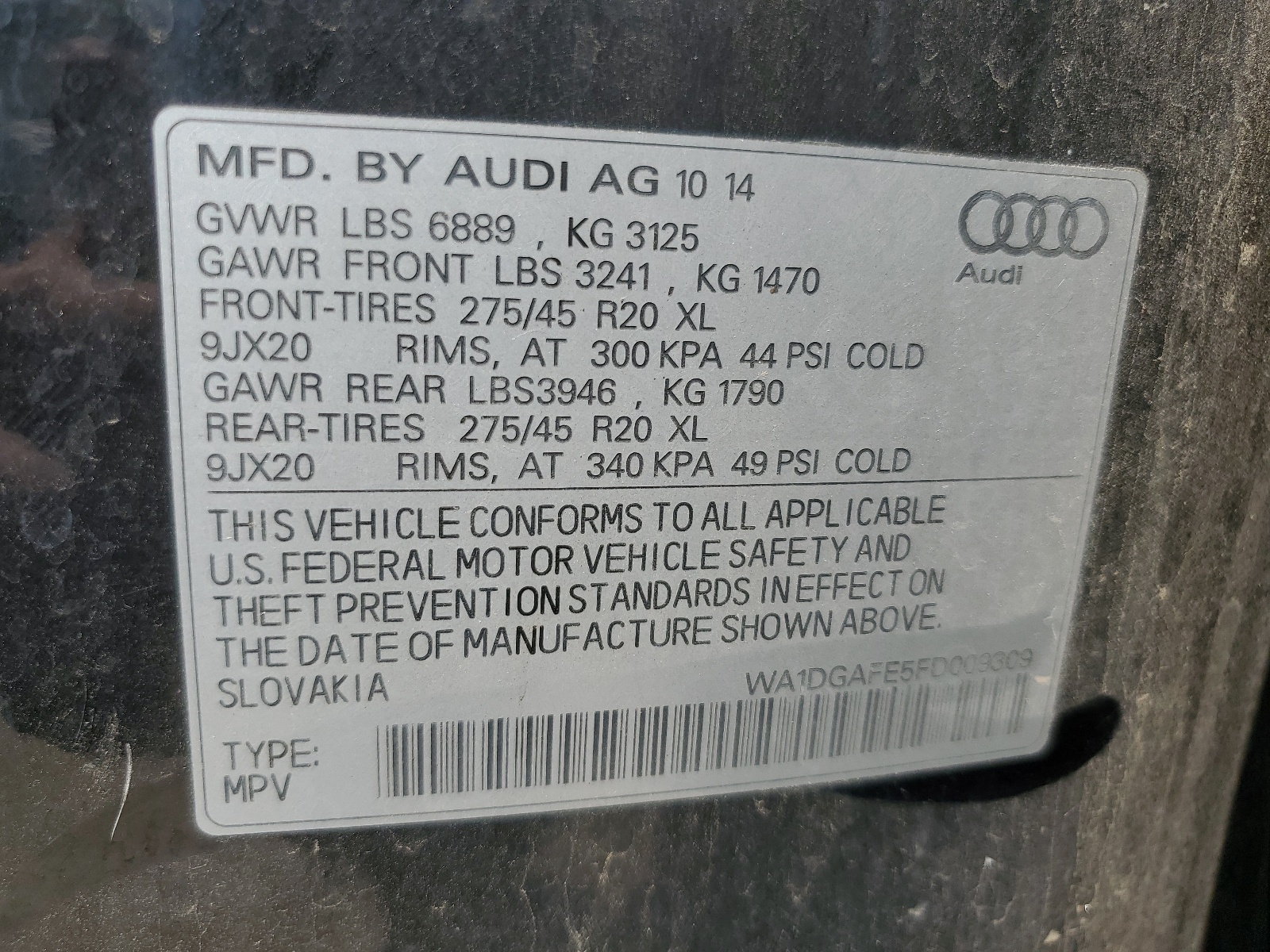 WA1DGAFE5FD009309 2015 Audi Q7 Prestige