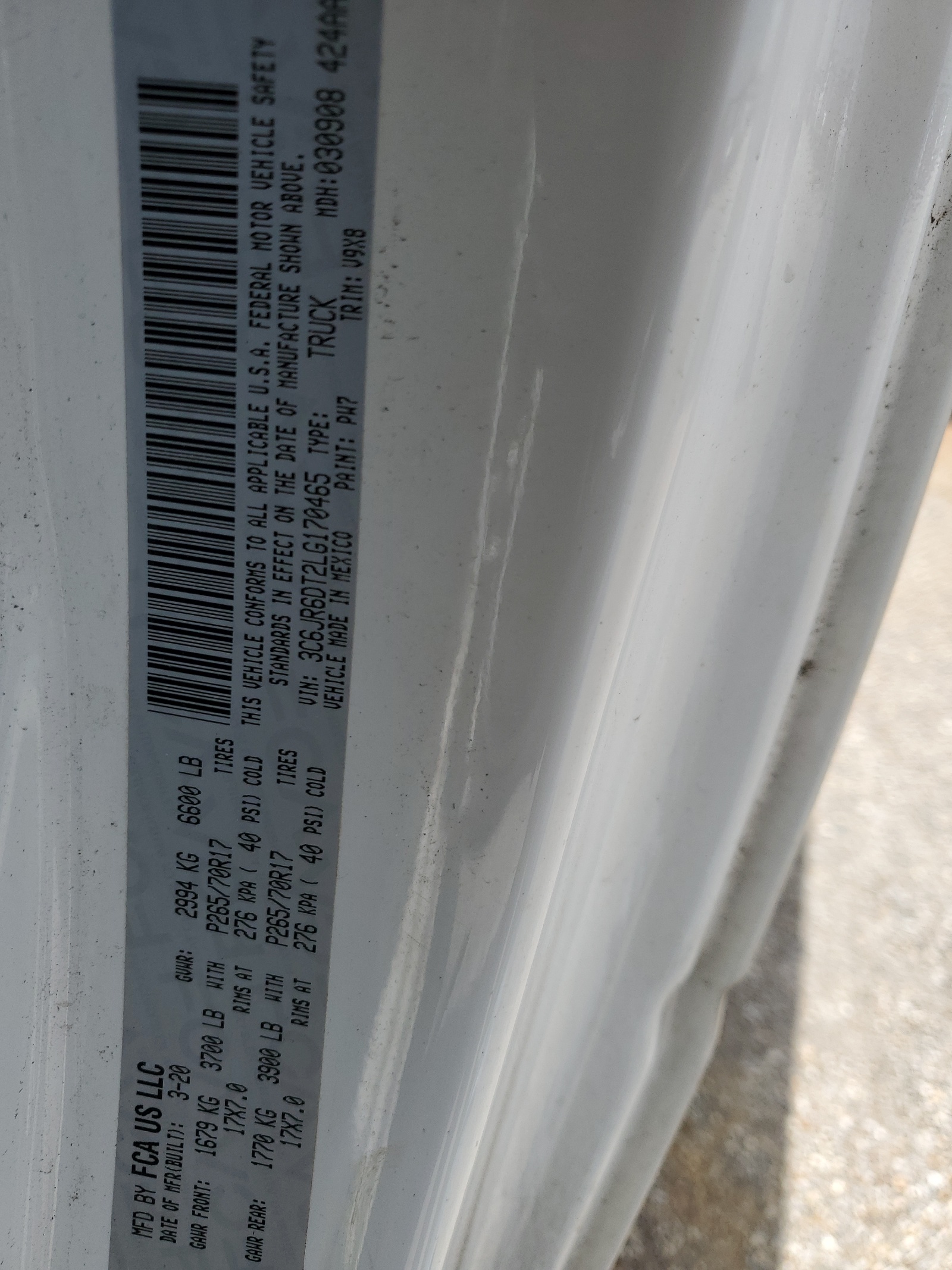 3C6JR6DT2LG170465 2020 Ram 1500 Classic Tradesman