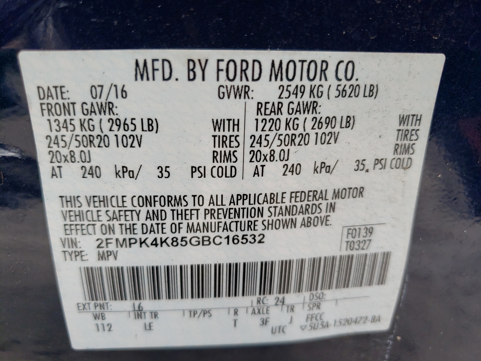 2FMPK4K85GBC16532 2016 Ford Edge Titanium