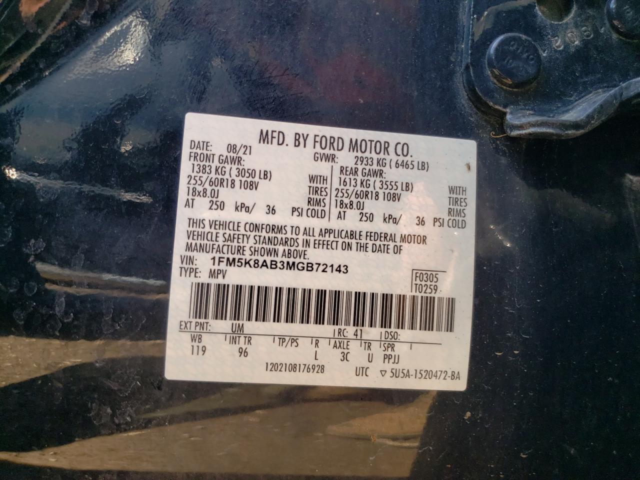 2021 Ford Explorer Police Interceptor VIN: 1FM5K8AB3MGB72143 Lot: 62025784