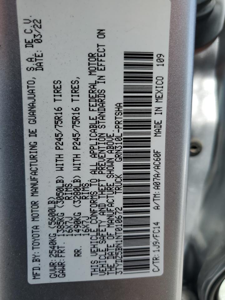 2022 Toyota Tacoma Double Cab VIN: 3TYDZ5BN1NT010672 Lot: 63342874