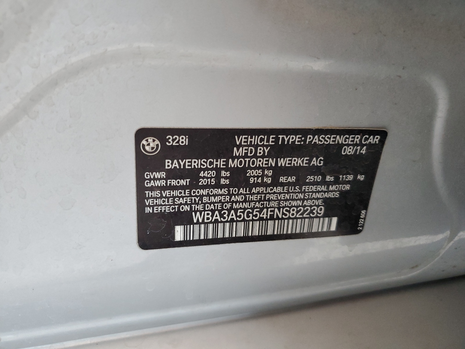 WBA3A5G54FNS82239 2015 BMW 328 I