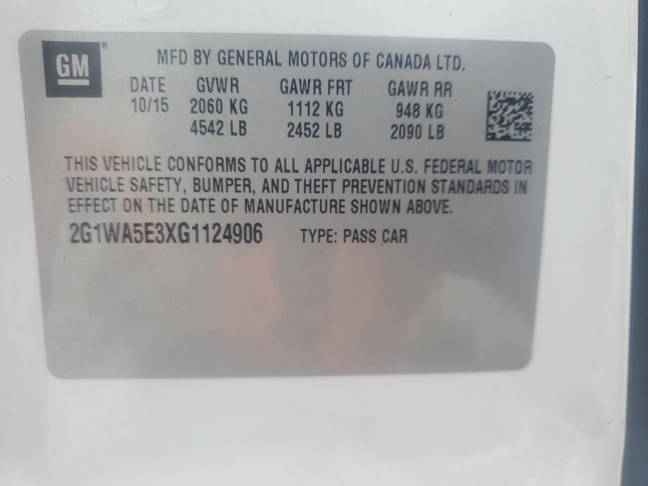 2016 Chevrolet Impala Limited Ls VIN: 2G1WA5E3XG1124906 Lot: 65178404