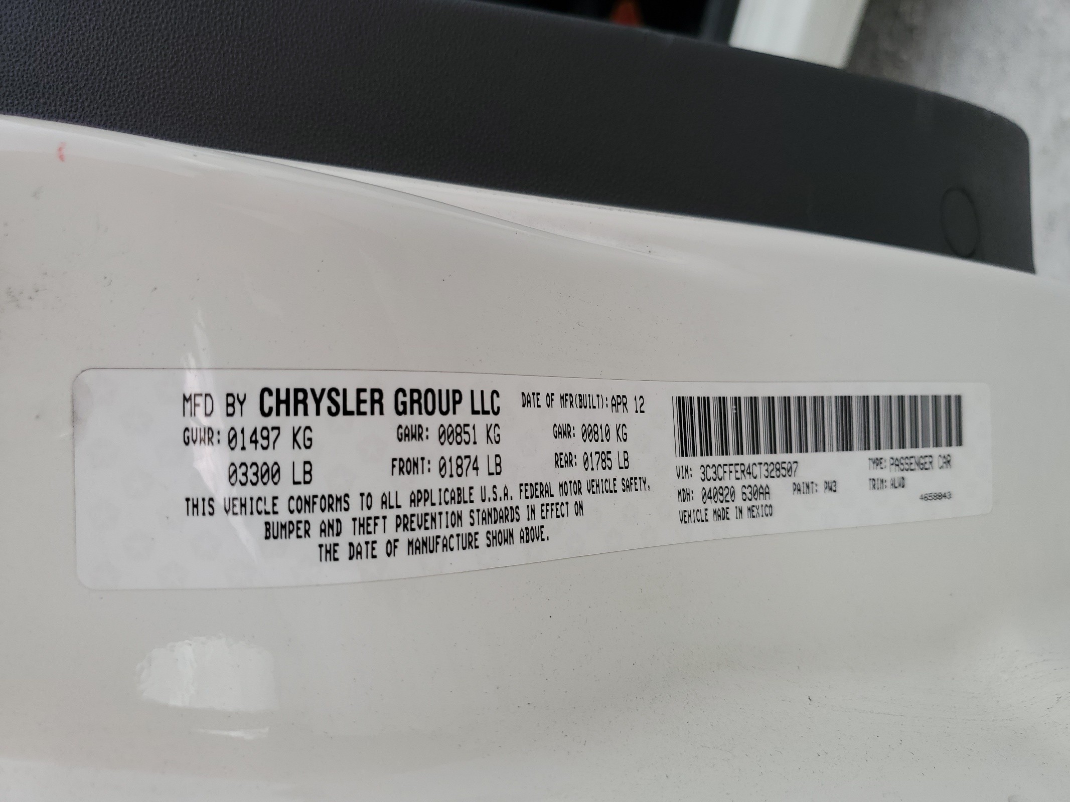 3C3CFFER4CT328507 2012 Fiat 500 Lounge