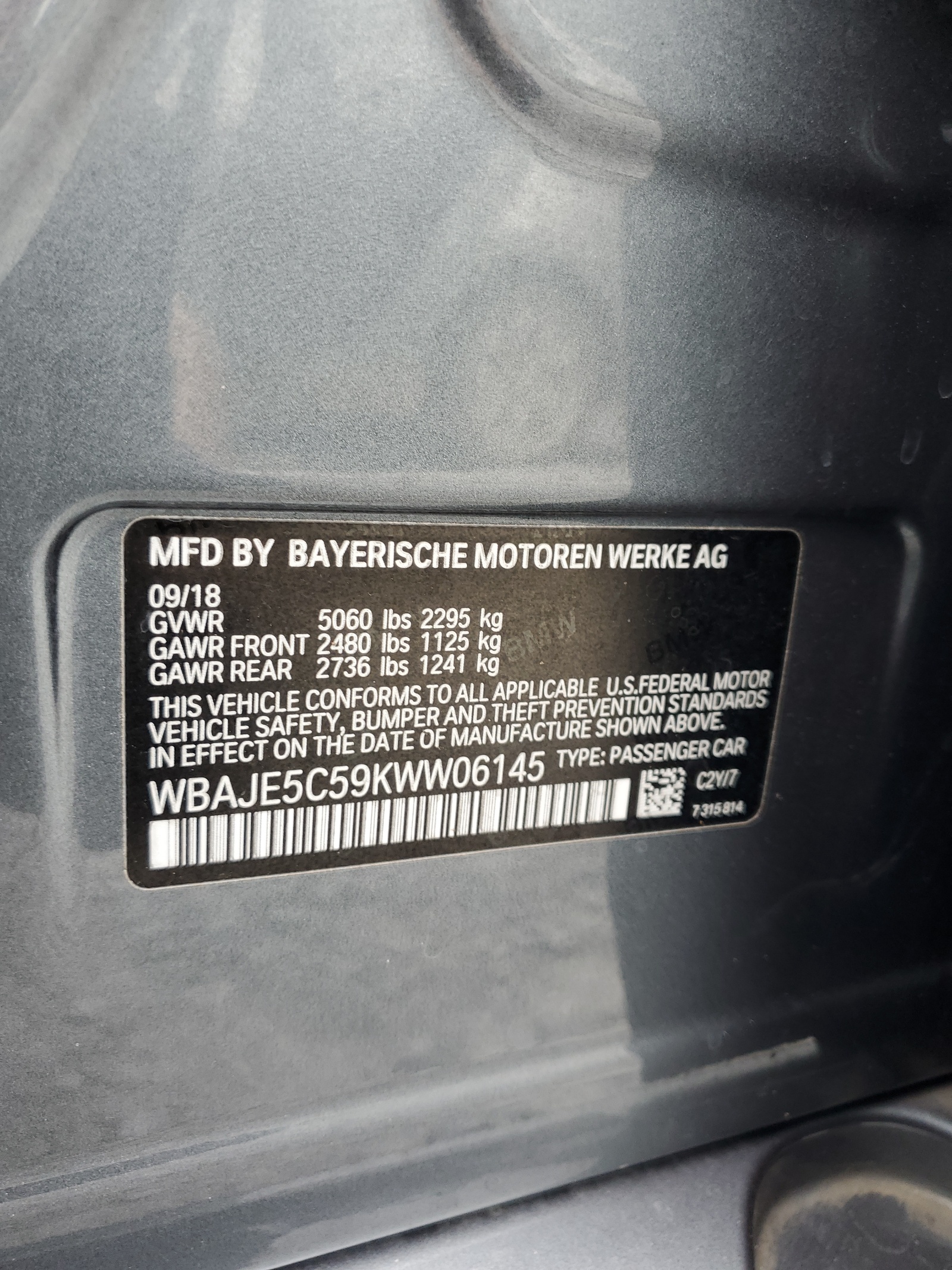 WBAJE5C59KWW06145 2019 BMW 540 I