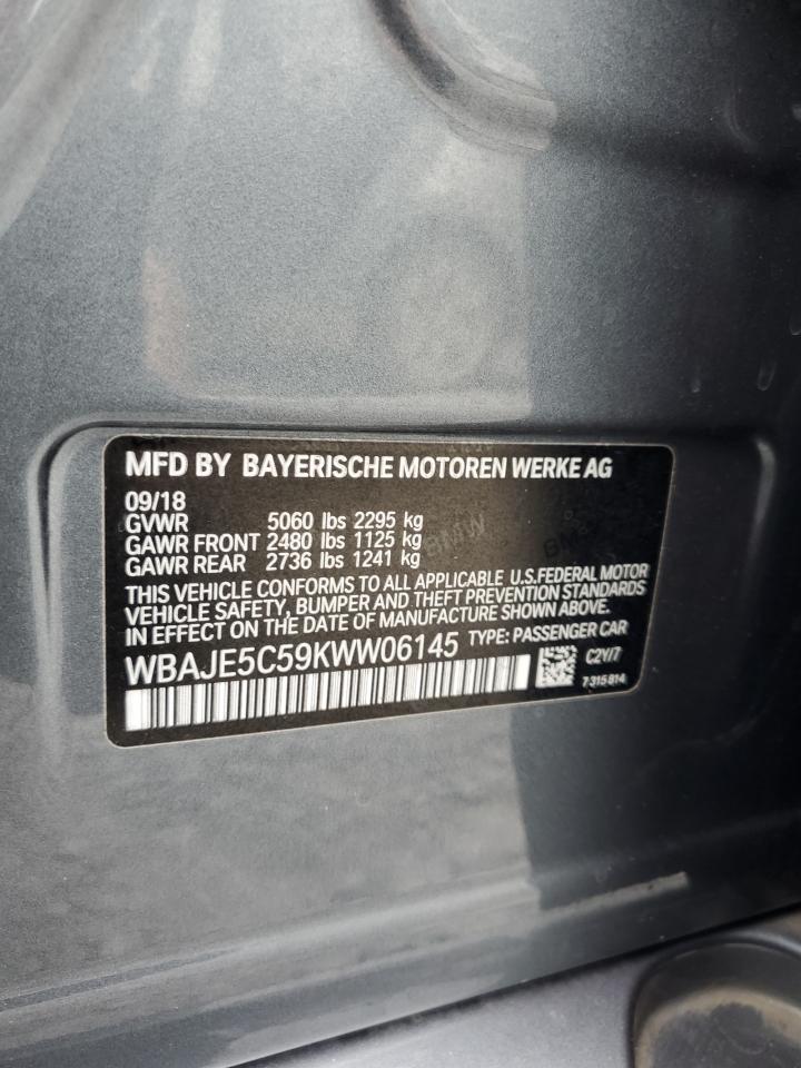 2019 BMW 540 I VIN: WBAJE5C59KWW06145 Lot: 62427014