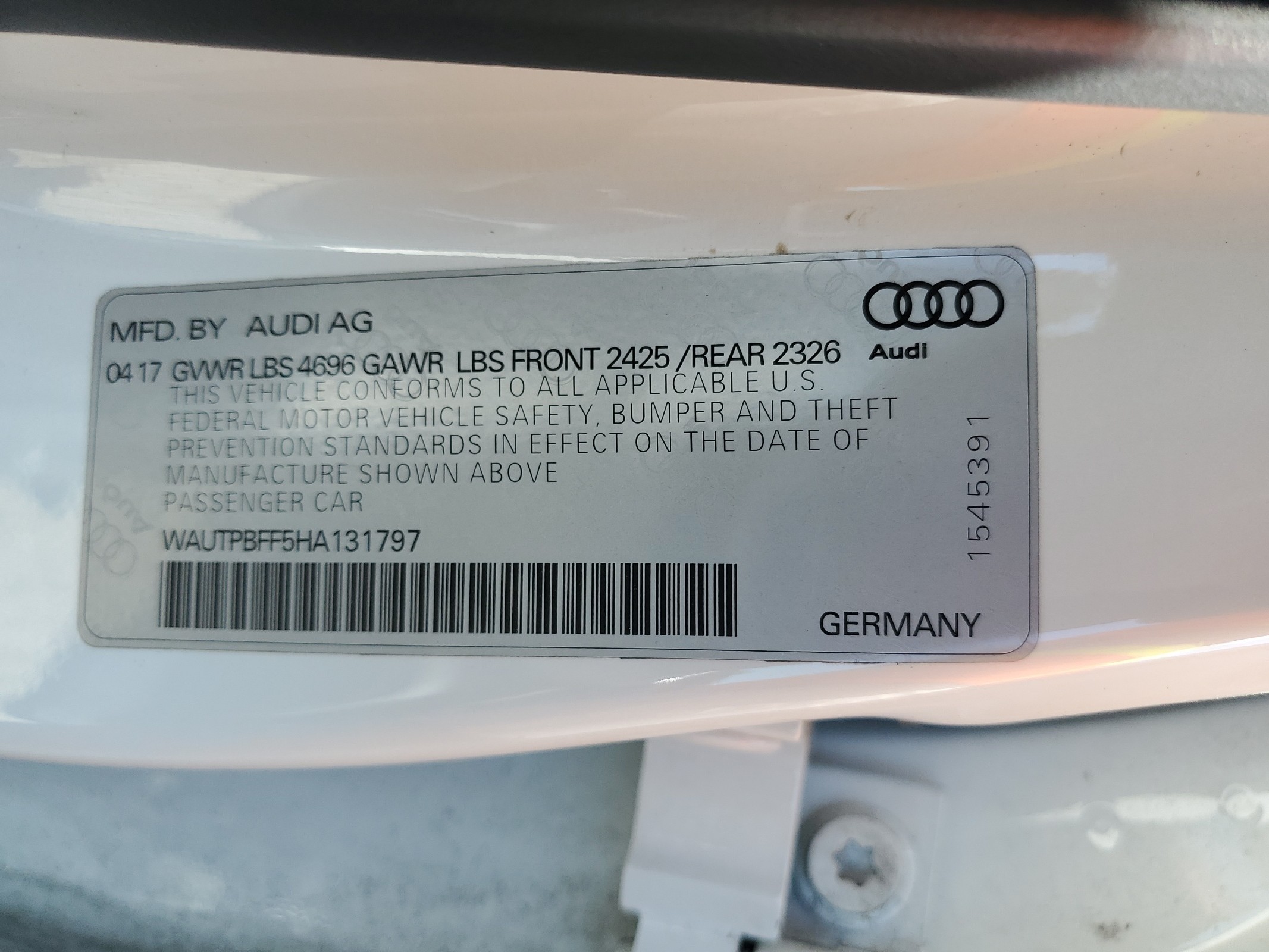 WAUTPBFF5HA131797 2017 Audi A3 E-Tron Premium Plus