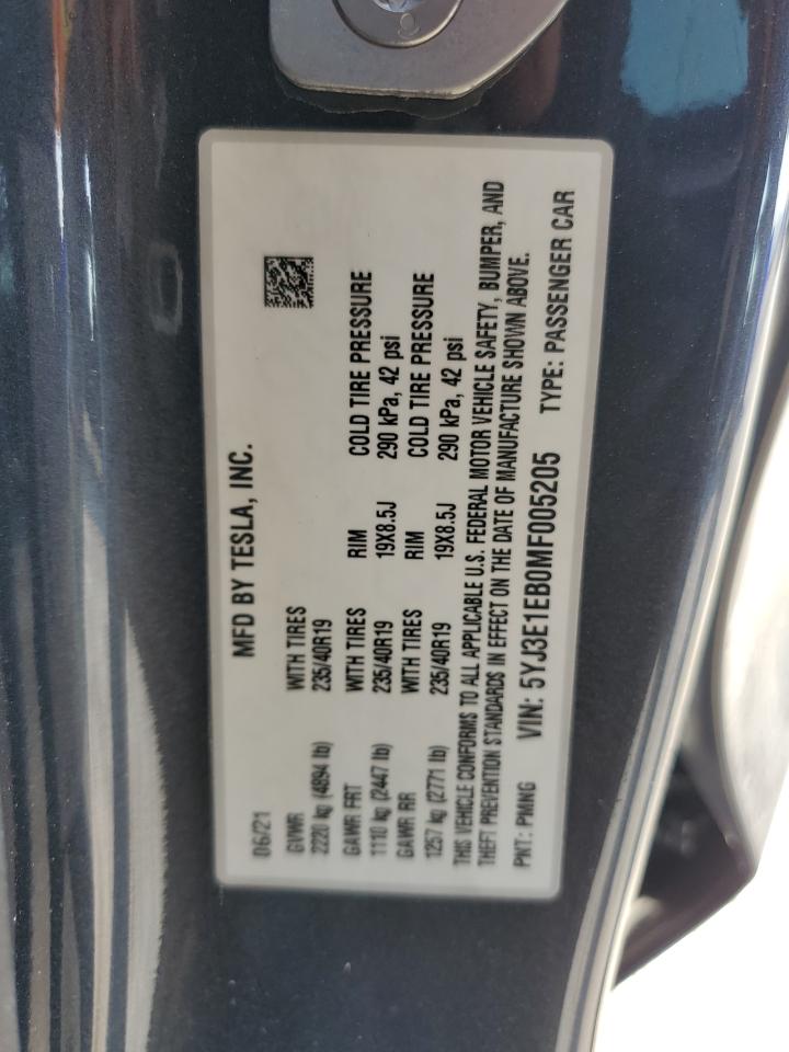 5YJ3E1EB0MF005205 2021 Tesla Model 3