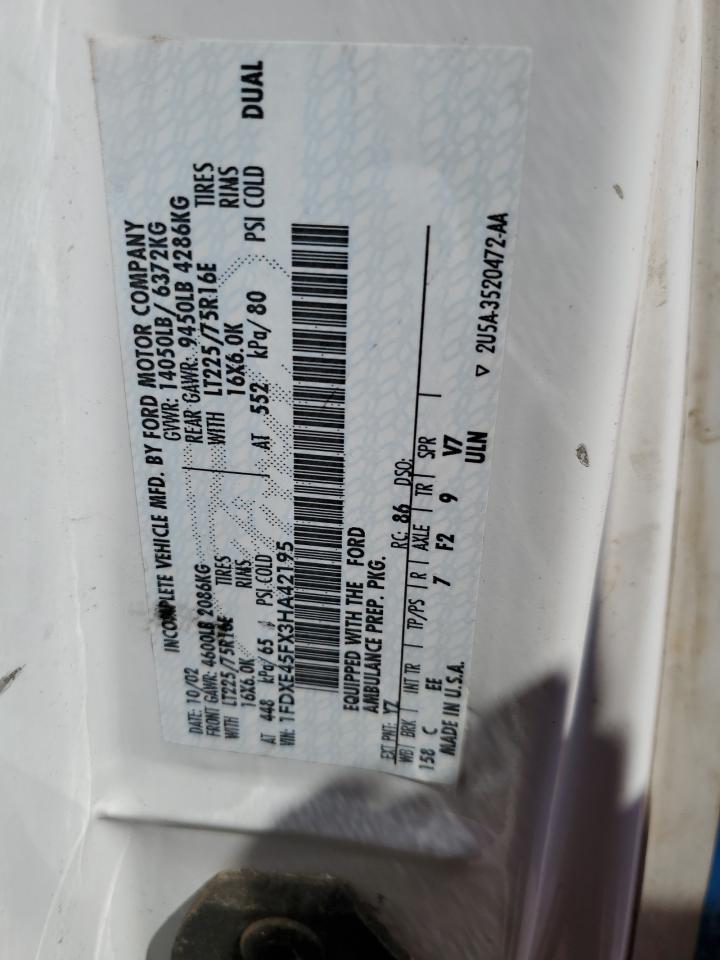 2003 Ford Econoline E450 Super Duty Cutaway Van VIN: 1FDXE45FX3HA42195 Lot: 60796614