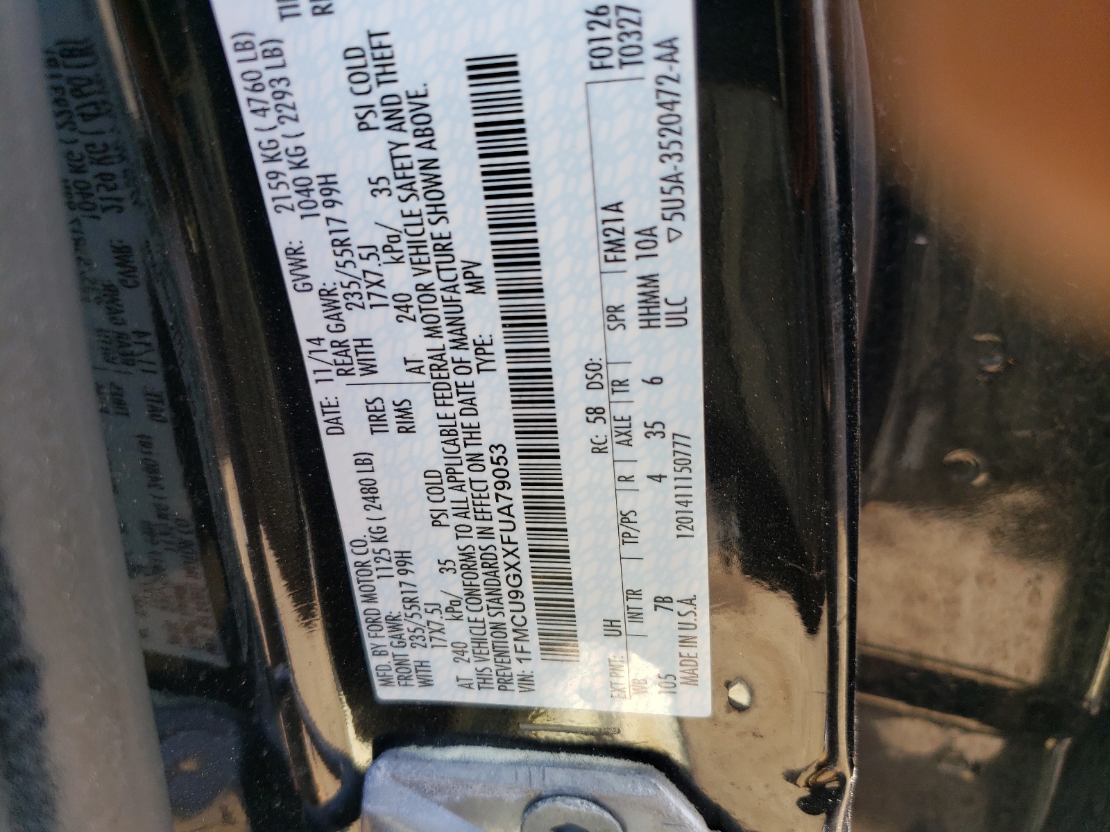1FMCU9GXXFUA79053 2015 Ford Escape Se