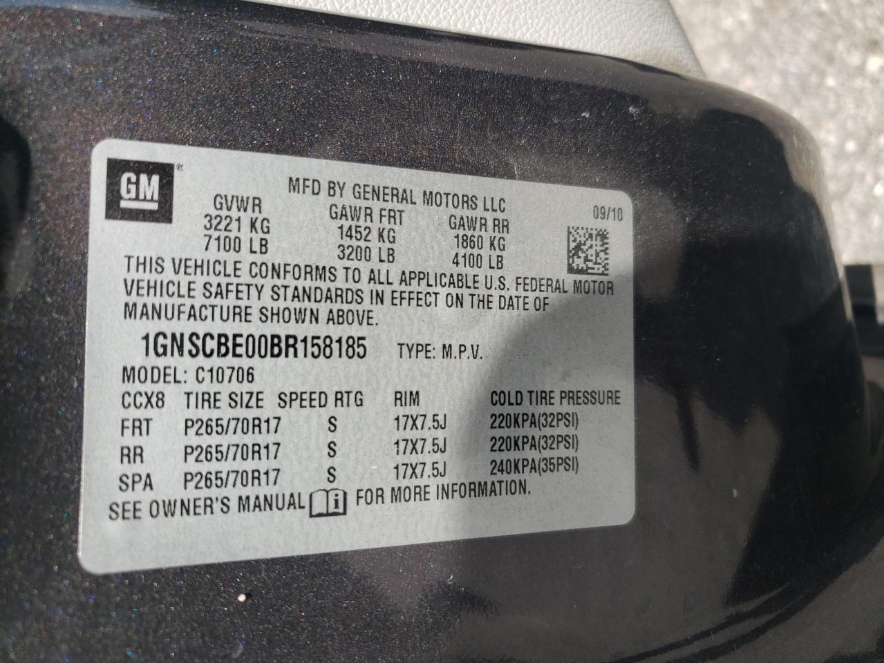 2011 Chevrolet Tahoe C1500 Lt VIN: 1GNSCBE00BR158185 Lot: 61540204