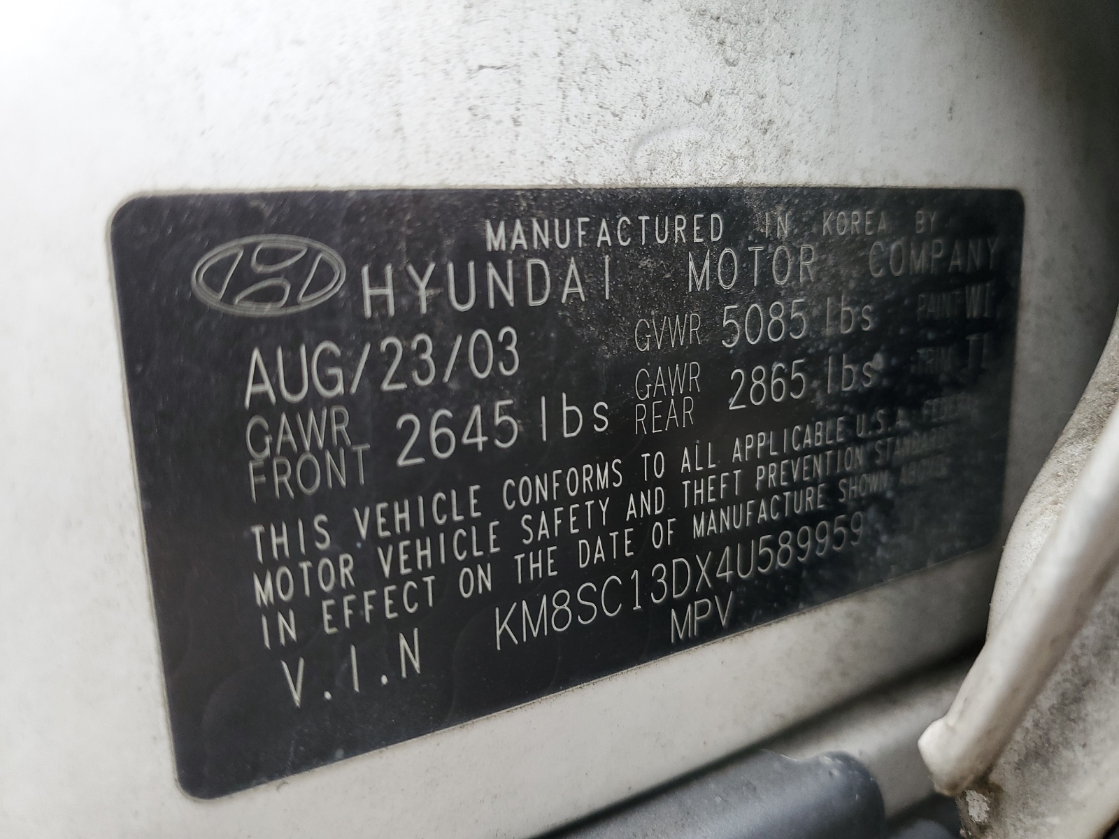KM8SC13DX4U589959 2004 Hyundai Santa Fe Gls